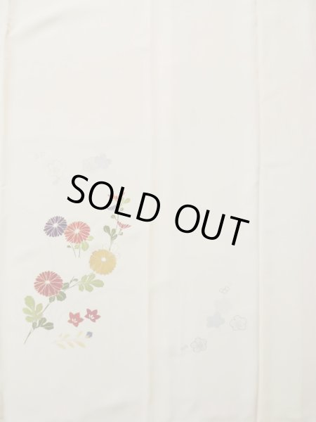 Photo5: L0316G Used Japanese women  Off White HOUMONGI formal / Silk. Chrysanthemum,   (Grade C) (5)