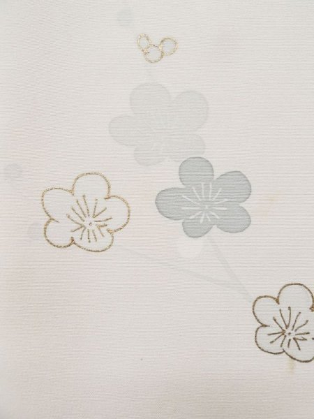 Photo7: L0316G Used Japanese women  Off White HOUMONGI formal / Silk. Chrysanthemum,   (Grade C) (7)