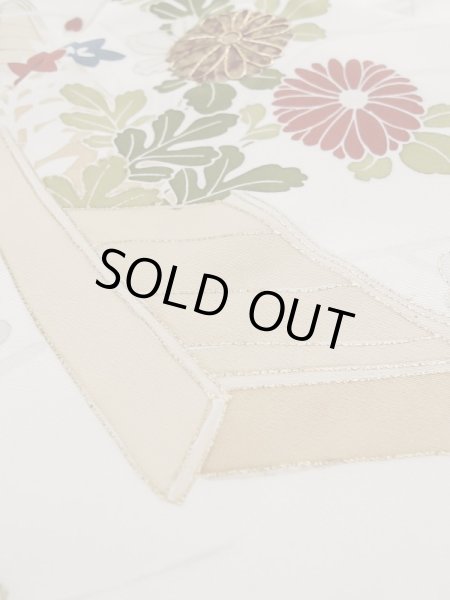 Photo12: L0316G Used Japanese women  Off White HOUMONGI formal / Silk. Chrysanthemum,   (Grade C) (12)