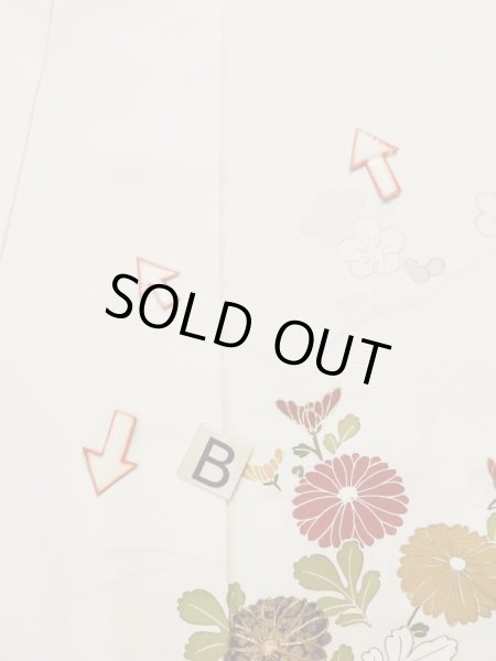 Photo18: L0316G Used Japanese women  Off White HOUMONGI formal / Silk. Chrysanthemum,   (Grade C) (18)