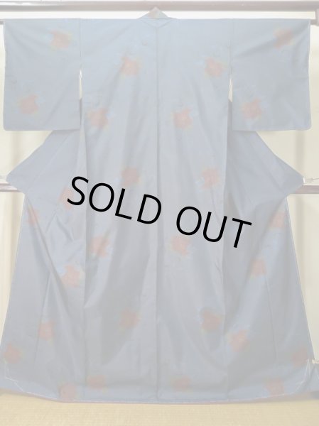 Photo1: Mint L0316J Used Japanese womenSmoky  Coral OSHIMA TSUMGI pongee / Silk. Flower   (Grade A+) (1)
