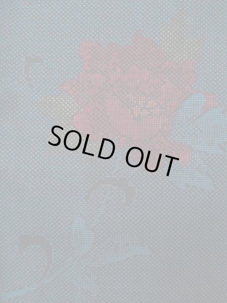 Photo7: Mint L0316J Used Japanese womenSmoky  Coral OSHIMA TSUMGI pongee / Silk. Flower   (Grade A+) (7)