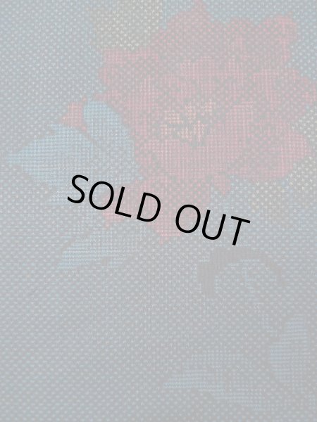 Photo8: Mint L0316J Used Japanese womenSmoky  Coral OSHIMA TSUMGI pongee / Silk. Flower   (Grade A+) (8)