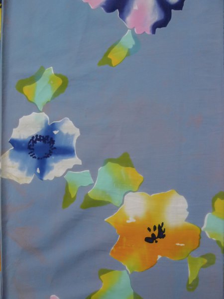 Photo5: L0316K Used Japanese womenSmoky  Orange Pour Dyed Yukata / Cotton. Flower,   (Grade D) (5)