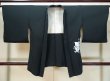 Photo1: L0318B Used Japanese women  Black HAORI short jacket / Silk. Flower motif: screen  (Grade B) (1)