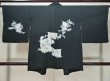 Photo2: L0318B Used Japanese women  Black HAORI short jacket / Silk. Flower motif: screen  (Grade B) (2)