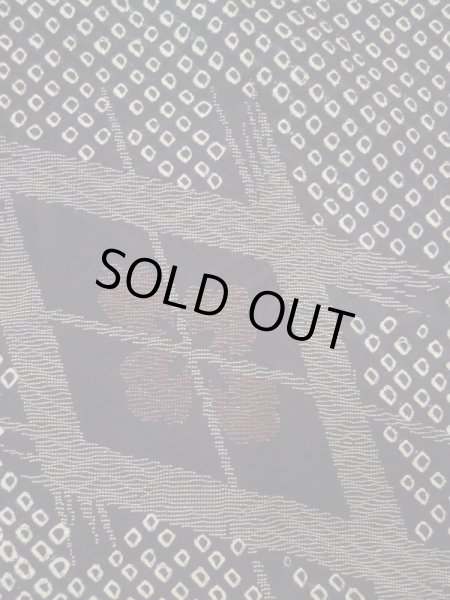 Photo7: L0318D Used Japanese women  Black HAORI short jacket / Silk. Lozenges   (Grade C) (7)