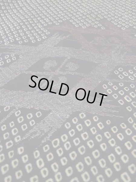 Photo9: L0318D Used Japanese women  Black HAORI short jacket / Silk. Lozenges   (Grade C) (9)