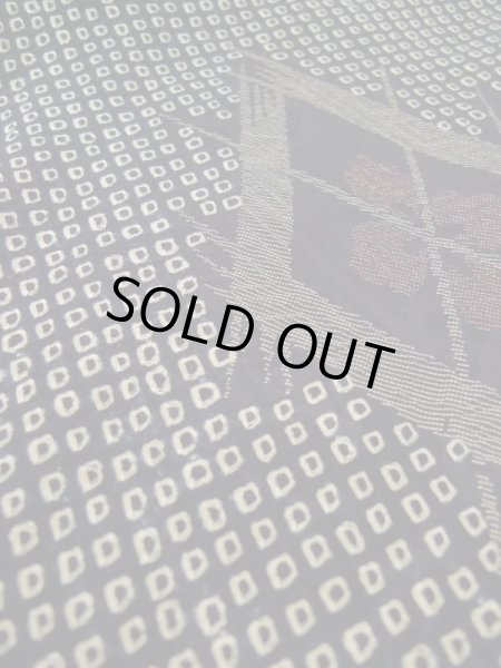 Photo11: L0318D Used Japanese women  Black HAORI short jacket / Silk. Lozenges   (Grade C) (11)