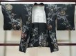 Photo1: L0318E Used Japanese women  Black HAORI short jacket / Silk. Chrysanthemum,   (Grade B) (1)