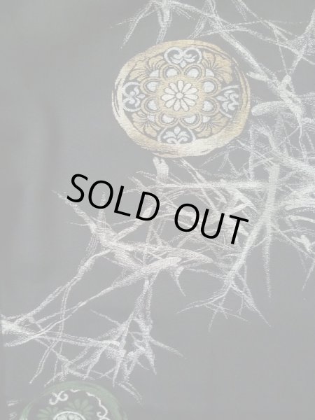 Photo4: L0318E Used Japanese women  Black HAORI short jacket / Silk. Chrysanthemum,   (Grade B) (4)