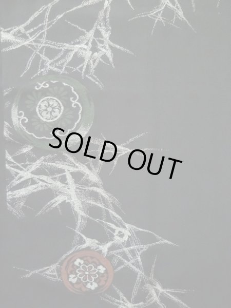 Photo5: L0318E Used Japanese women  Black HAORI short jacket / Silk. Chrysanthemum,   (Grade B) (5)