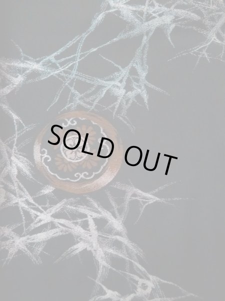 Photo6: L0318E Used Japanese women  Black HAORI short jacket / Silk. Chrysanthemum,   (Grade B) (6)