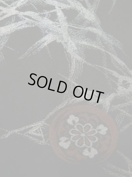 Photo7: L0318E Used Japanese women  Black HAORI short jacket / Silk. Chrysanthemum,   (Grade B) (7)