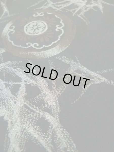 Photo10: L0318E Used Japanese women  Black HAORI short jacket / Silk. Chrysanthemum,   (Grade B) (10)