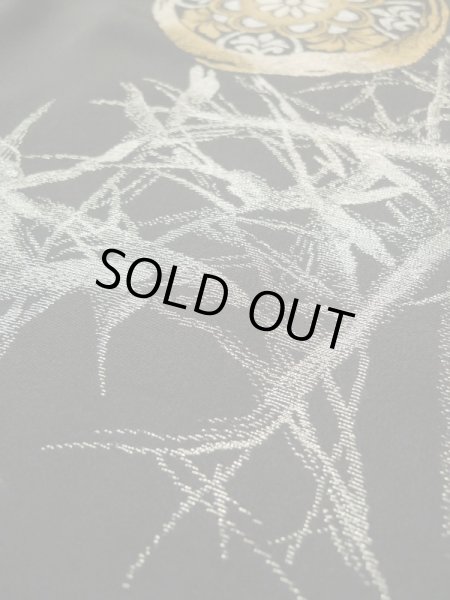 Photo11: L0318E Used Japanese women  Black HAORI short jacket / Silk. Chrysanthemum,   (Grade B) (11)