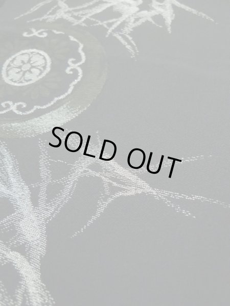 Photo12: L0318E Used Japanese women  Black HAORI short jacket / Silk. Chrysanthemum,   (Grade B) (12)