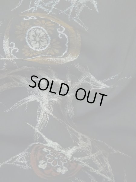 Photo14: L0318E Used Japanese women  Black HAORI short jacket / Silk. Chrysanthemum,   (Grade B) (14)