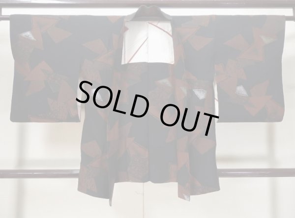 Photo1: L0318H Used Japanese women  Black HAORI short jacket / Silk. Line,   (Grade B) (1)