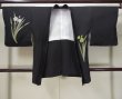 Photo1: L0318J Used Japanese women  Black HAORI short jacket / Silk. Flower,   (Grade B) (1)