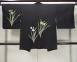 Photo2: L0318J Used Japanese women  Black HAORI short jacket / Silk. Flower,   (Grade B) (2)