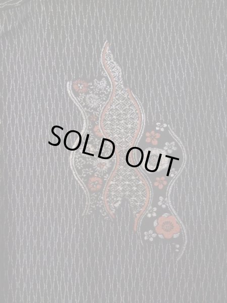 Photo6: L0318K Used Japanese women  Black HAORI short jacket / Silk. Flower,   (Grade B) (6)