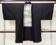 Photo1: L0318N Used Japanese men  Black Men's Haori / Silk. Dot motif in lining: strip paper  (Grade D) (1)