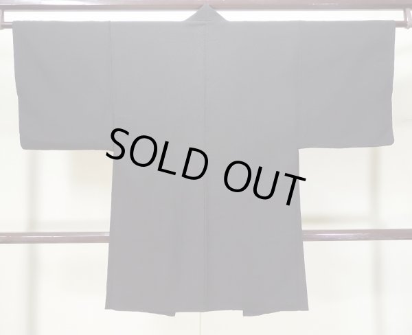 Photo2: L0318N Used Japanese men  Black Men's Haori / Silk. Dot motif in lining: strip paper  (Grade D) (2)