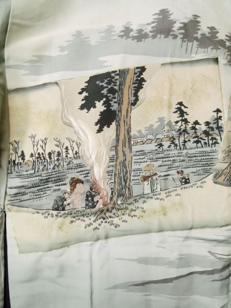 Photo11: L0318N Used Japanese men  Black Men's Haori / Silk. Dot motif in lining: strip paper  (Grade D) (11)