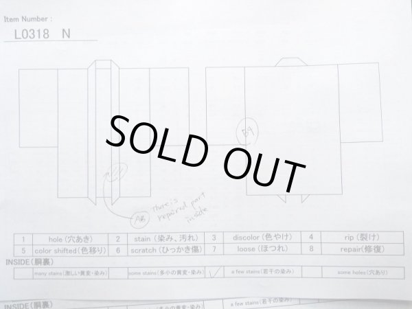 Photo13: L0318N Used Japanese men  Black Men's Haori / Silk. Dot motif in lining: strip paper  (Grade D) (13)