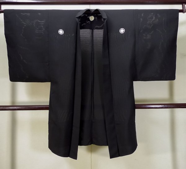 Photo1: L0318R Used Japanese men  Black Men's Haori / Silk.    (Grade D) (1)