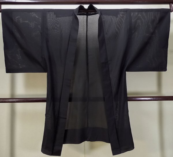 Photo1: L0318S Used Japanese men  Black Men's Haori / Silk.    (Grade D) (1)