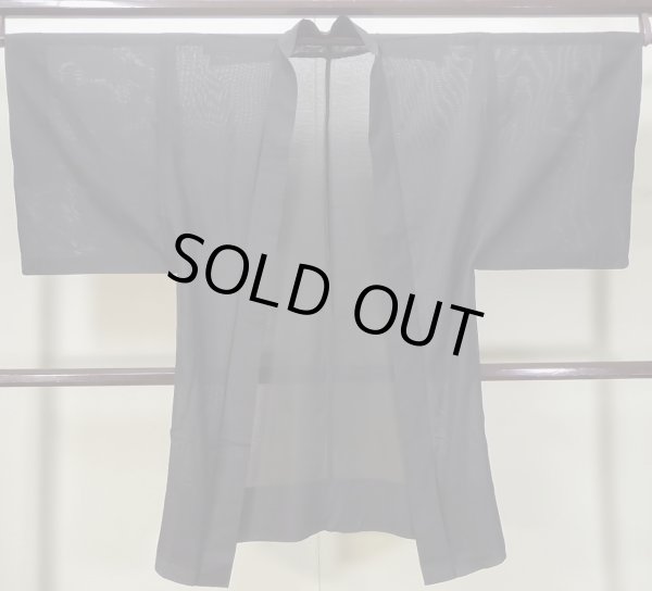 Photo1: L0318S Used Japanese men  Black Men's Haori / Silk.    (Grade D) (1)