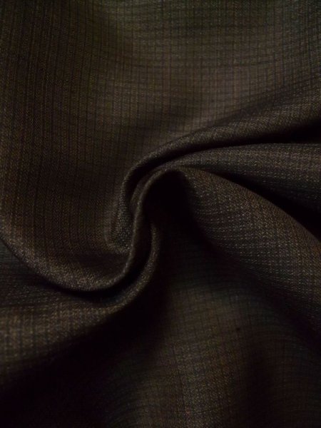 Photo10: L0318T Used Japanese menPale  Brown Men's Haori / Silk. Plaid Checks motif in lining: book  (Grade C) (10)
