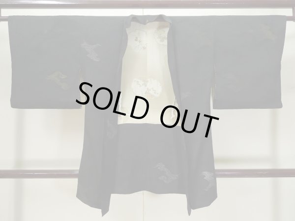 Photo1: L0324A Used Japanese women  Black HAORI short jacket / Silk. Abstract pattern   (Grade B) (1)