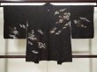 Photo2: L0324B Used Japanese women  Black HAORI short jacket / Silk. Chrysanthemum,   (Grade C) (2)