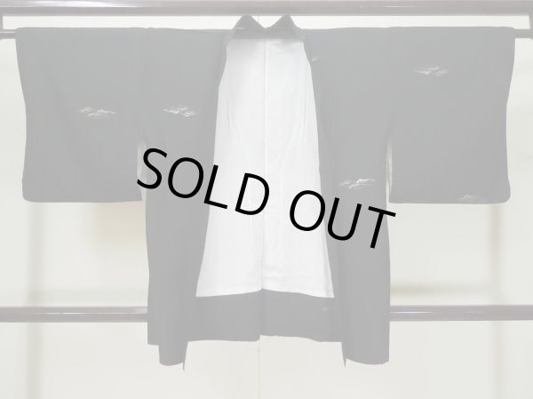 Photo1: L0324C Used Japanese women  Black HAORI short jacket / Synthetic. Mountain   (Grade C) (1)