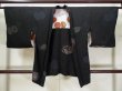 Photo1: L0324H Used Japanese women  Black HAORI short jacket / Silk. TSUDUMI hand drum, Base woven: Arabesque vine, wave, Lozenges  (Grade B) (1)