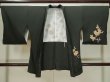 Photo1: L0324J Used Japanese women  Black HAORI short jacket / Synthetic. UME plum bloom,   (Grade B) (1)