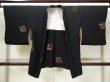 Photo1: L0324L Used Japanese women  Black HAORI short jacket / Silk. UME plum bloom,   (Grade B) (1)