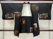 Photo1: L0324N Used Japanese women  Black HAORI short jacket / Silk. Landscape,   (Grade B) (1)