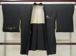 Photo1: L0324O Used Japanese women  Black HAORI short jacket / Silk. SAKURA cherry blossom, motif: tea set  (Grade B) (1)
