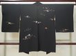 Photo2: L0324O Used Japanese women  Black HAORI short jacket / Silk. SAKURA cherry blossom, motif: tea set  (Grade B) (2)