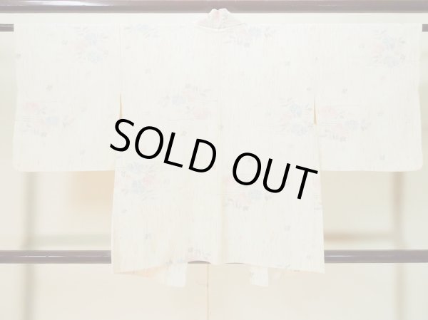 Photo2: L0330D Used Japanese women   Ivory HAORI short jacket / Synthetic. Flower,   (Grade C) (2)