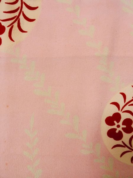 Photo7: L0331B Used Japanese women pink JUBAN undergarment / Silk. Flower,   (Grade C) (7)