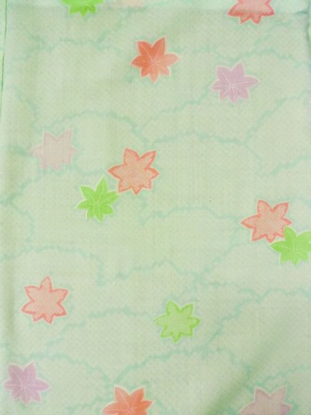 Photo3: L0331F Used Japanese women Light green JUBAN undergarment / Mousseline. MOMIJI maple leaf,   (Grade D) (3)