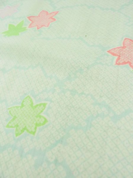 Photo9: L0331F Used Japanese women Light green JUBAN undergarment / Mousseline. MOMIJI maple leaf,   (Grade D) (9)