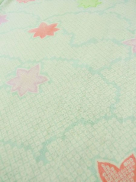 Photo11: L0331F Used Japanese women Light green JUBAN undergarment / Mousseline. MOMIJI maple leaf,   (Grade D) (11)
