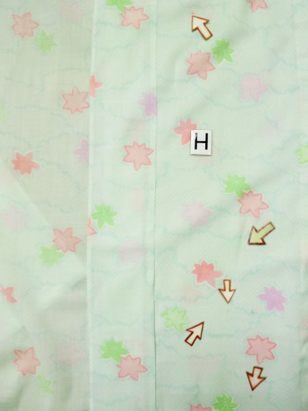 Photo22: L0331F Used Japanese women Light green JUBAN undergarment / Mousseline. MOMIJI maple leaf,   (Grade D) (22)