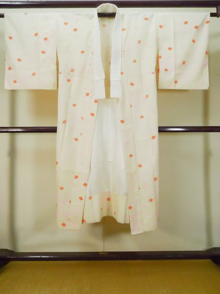 Photo1: L0331K Used Japanese women  Cream JUBAN undergarment / Synthetic. Flower   (Grade C) (1)